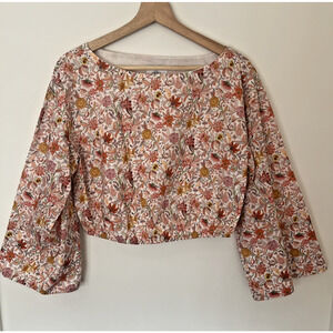 J. Crew Liberty Fabric Crop Top‎ Small Bell Sleeve Garden Of Life Floral Print